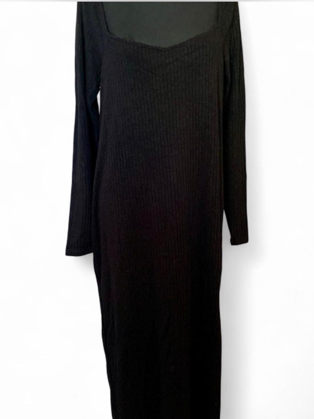 Eloquii Black Long-Sleeve Ribbed Knit Midi Dress
